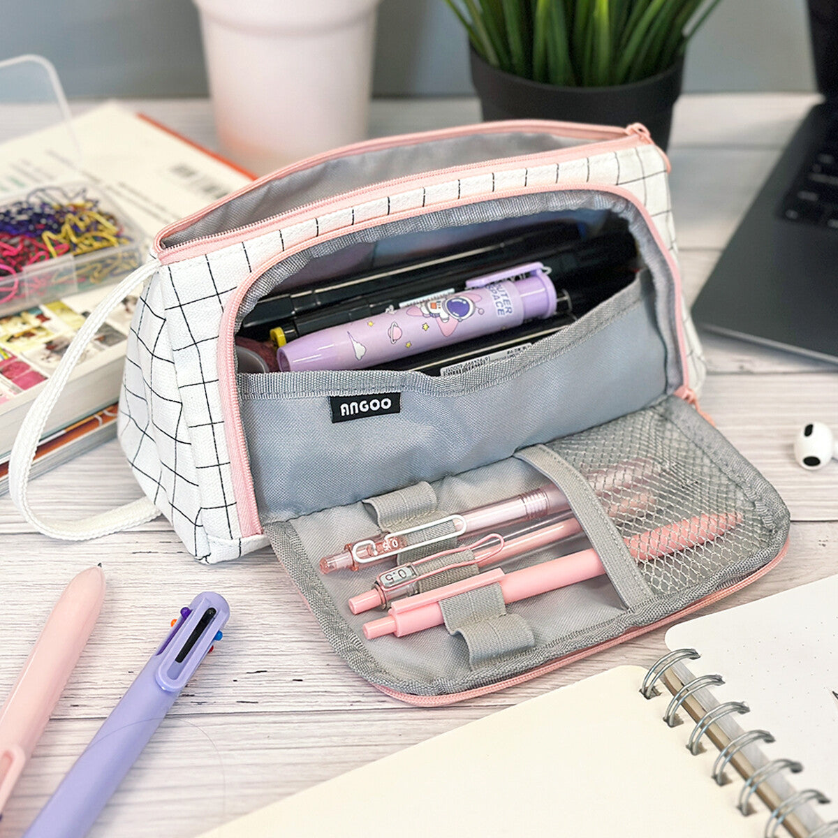 Large Capacity Portable Pencil Case with Front Window & Multiple Pockets