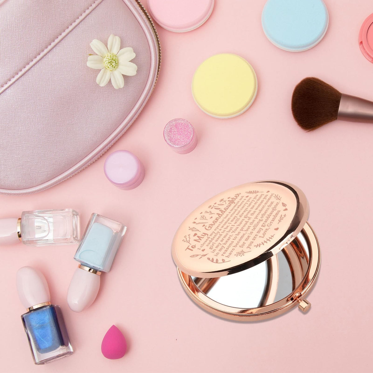Personalized Compact Mirror for Granddaughter Graduation Gift - Double Sided Portable Makeup Mirror