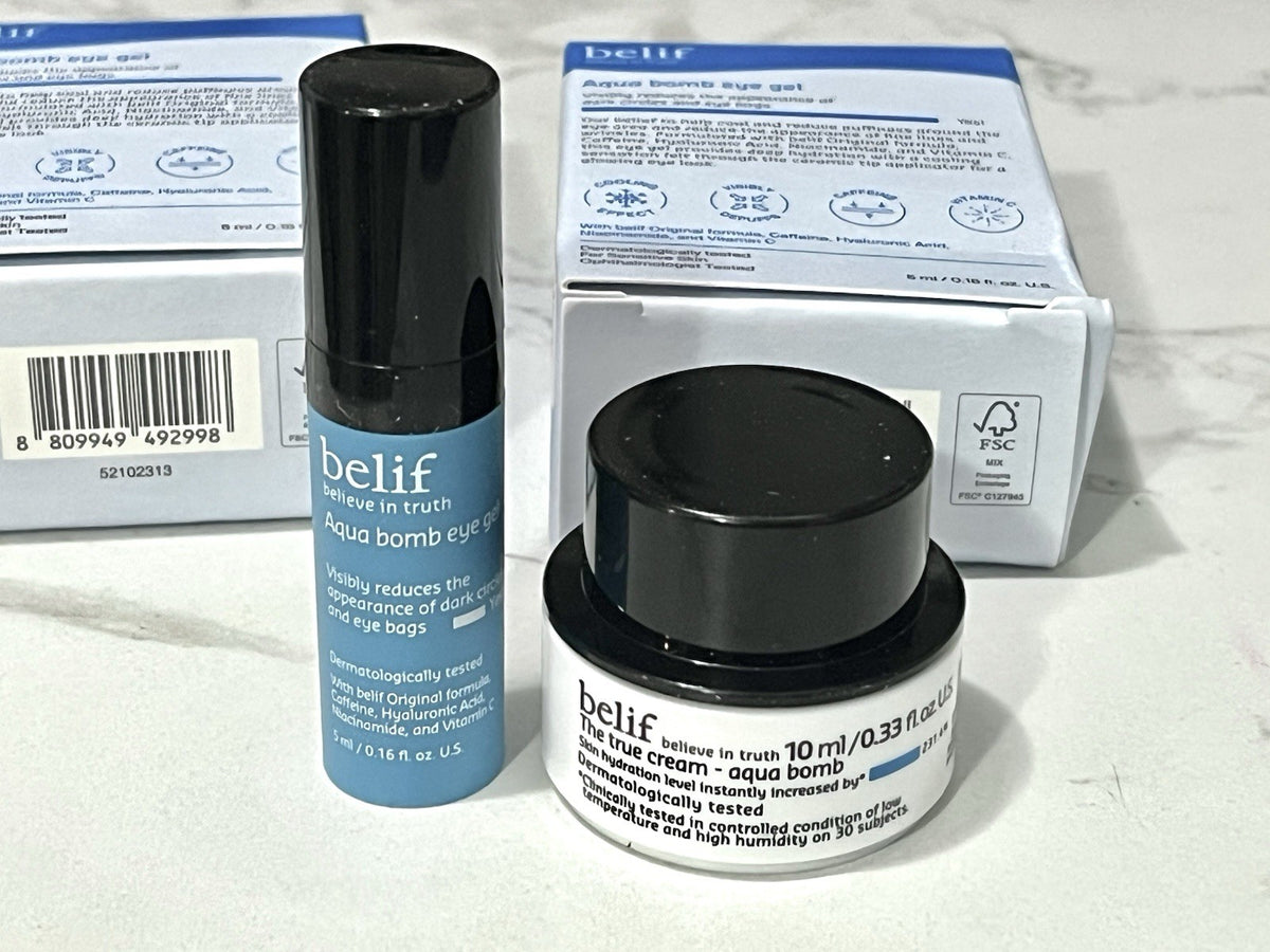 Belif Aqua Bomb Eye Gel & True Cream Skincare Set – Hydrating Eye & Facial Moisturizers