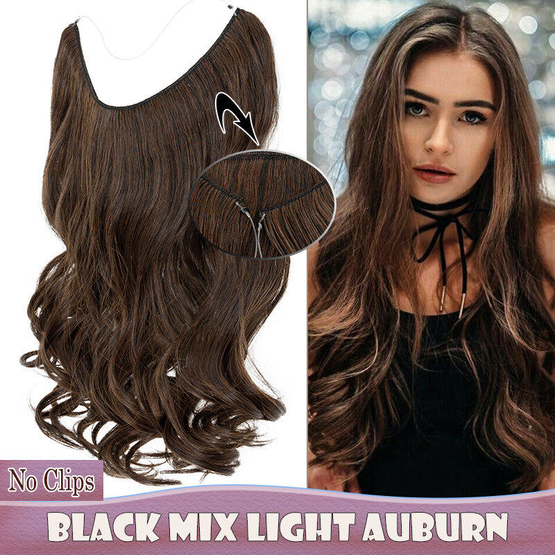Invisible Wire Clip-In Hair Extensions with Clips & Replacement Wires - Natural & Wavy, 20/24 Inch