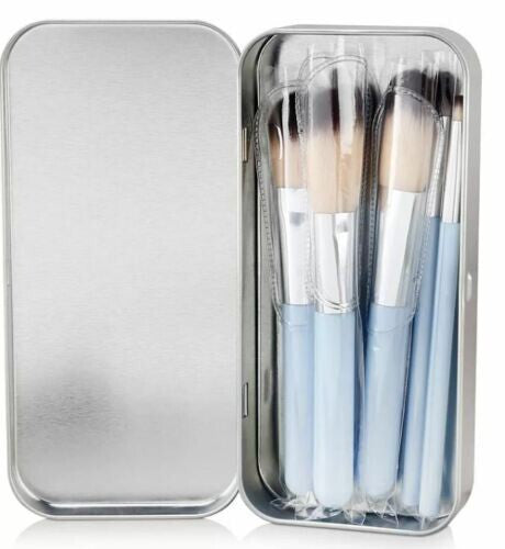 6-Piece Makeup Brush Set with Tin Case & Cleaning Accessories