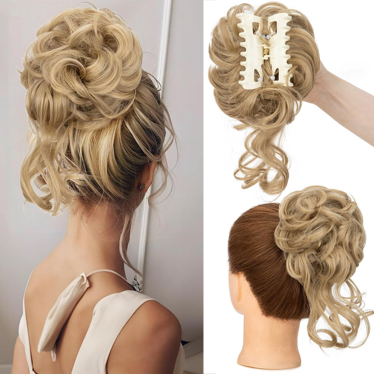 Thick Messy Curly Hair Bun Claw Clip Extensions - Multiple Colors & Lengths