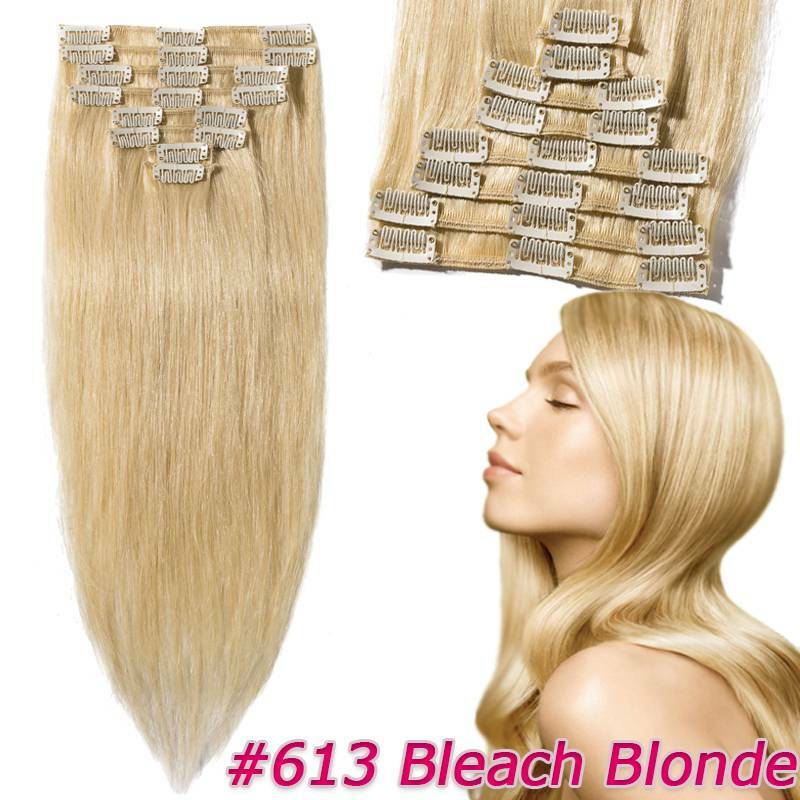 Clip In Human Hair Extensions Full Head 7 or 8 Pieces Remy Hair