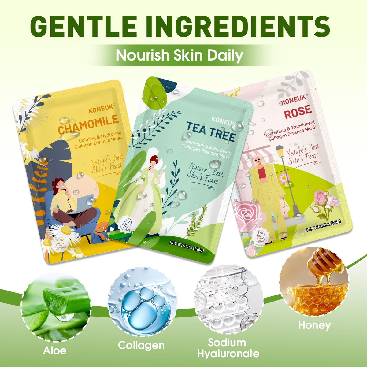 Collagen Sheet Face Masks - 27 Pack, 9 Types