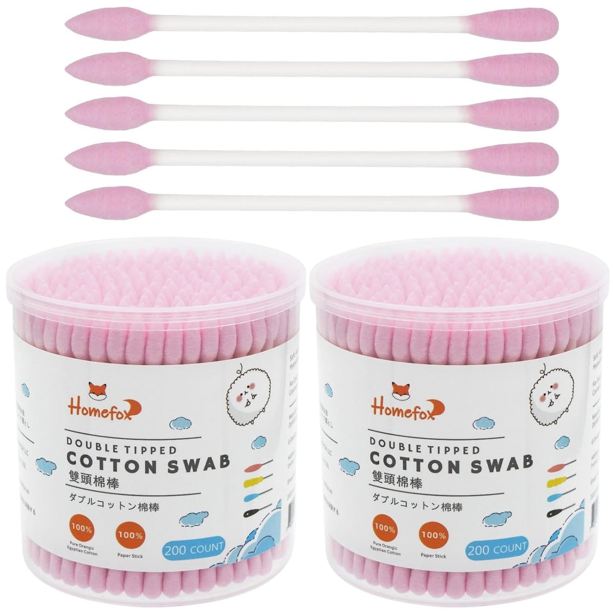 Organic Pink Cotton Swabs - 400 Count with Precision Pointed & Round Tips
