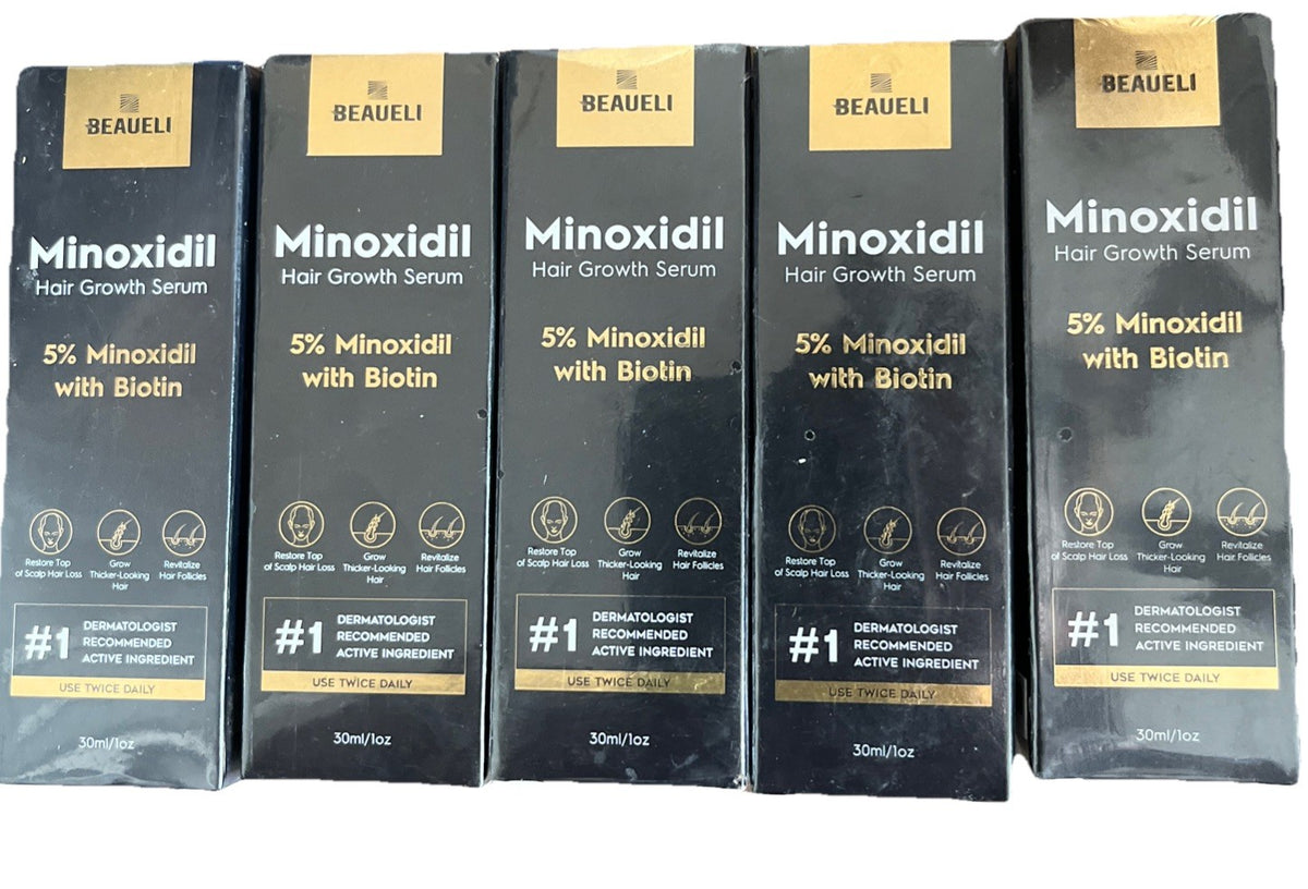 5% Minoxidil Hair Growth Serum with Biotin - 5 Pack (1 Oz Each)