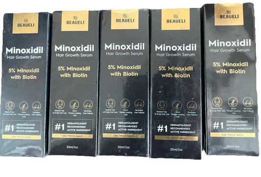 5% Minoxidil Hair Growth Serum with Biotin - 5 Pack (1 Oz Each)