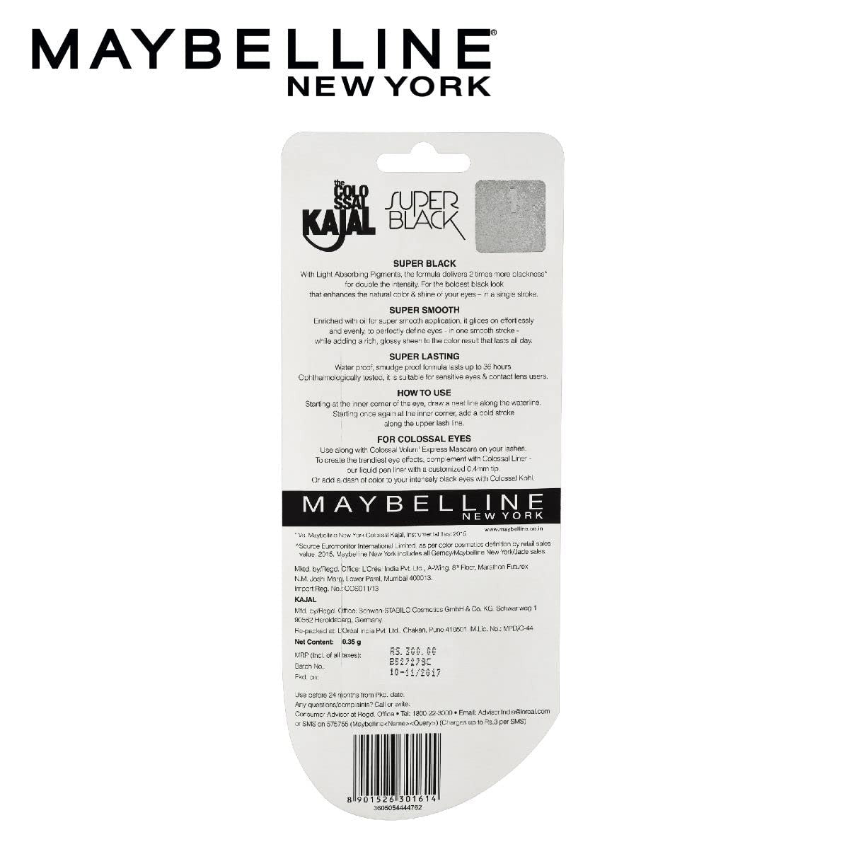 Maybelline Matte Kajal Eyeliner - Super Black, Long-Lasting & Waterproof 0.35G