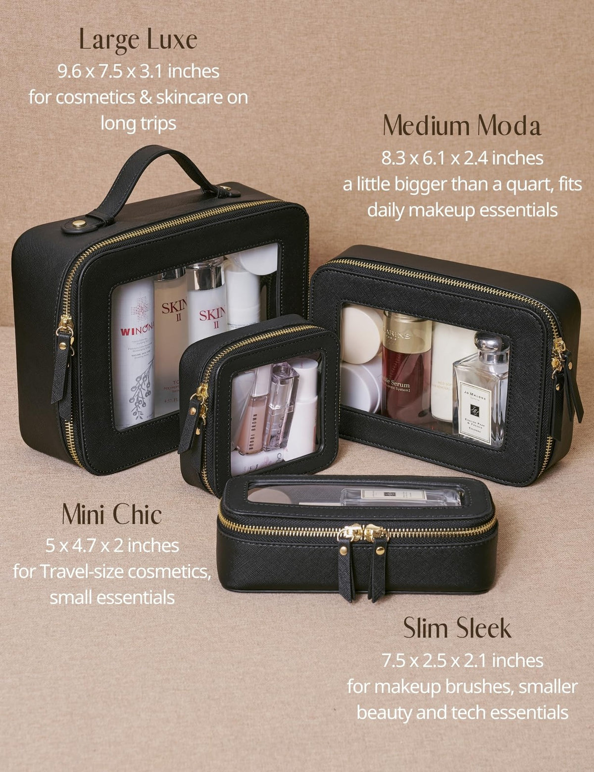 Mini Clear Black Makeup Bag - Compact Cosmetic Organizer for Travel & Daily Use