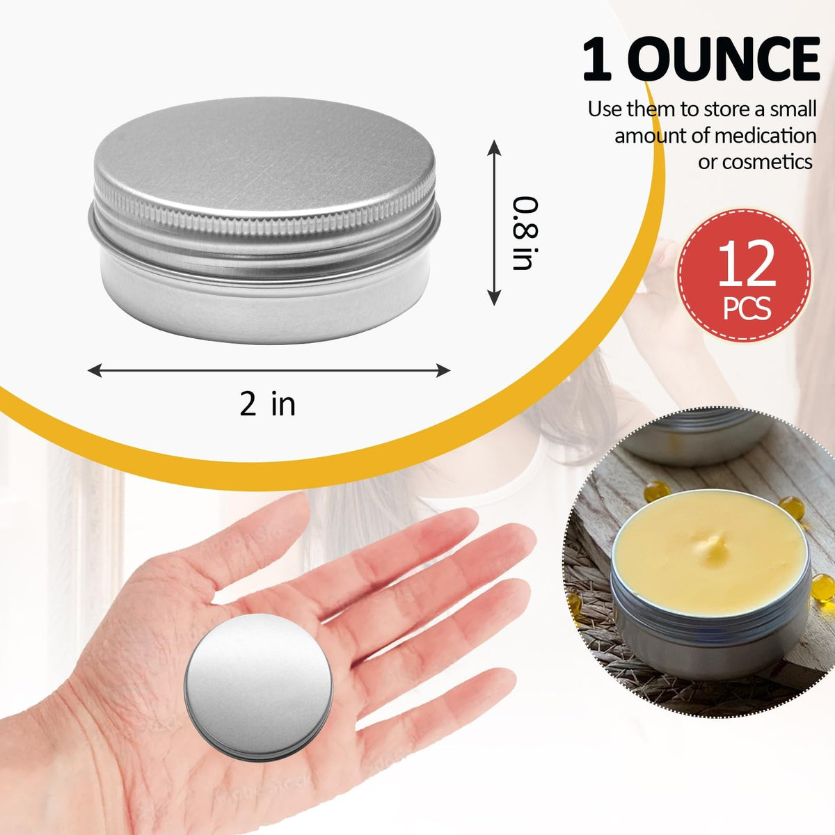 12 Pcs Empty Lip Balm Tin Containers with Lids - 1 oz Aluminum Silver