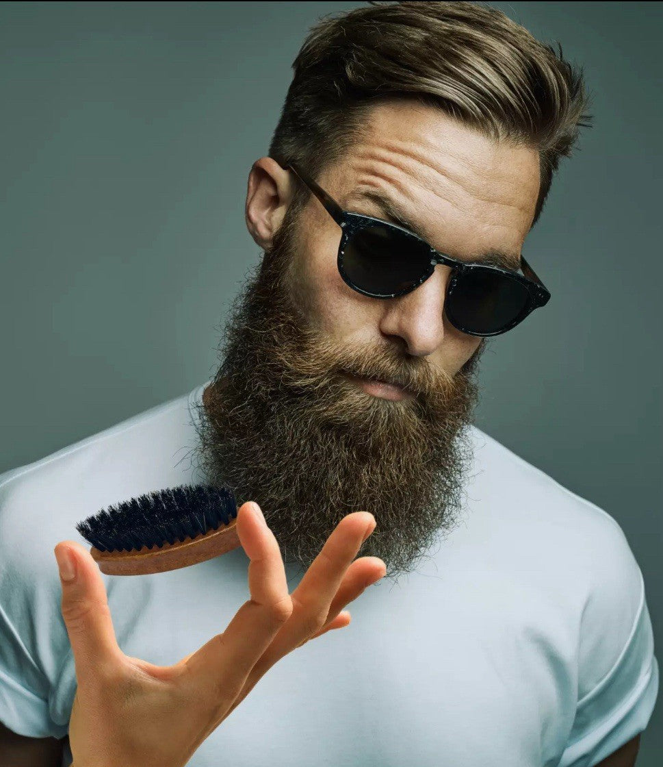 Wood Mini Travel Beard Brush with Boar Bristles and Wooden Handle