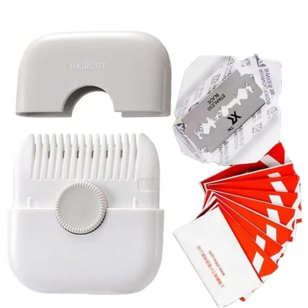 2-in-1 Manual Hair Trimmer with 10 Replacement Blades and Razor Comb - White