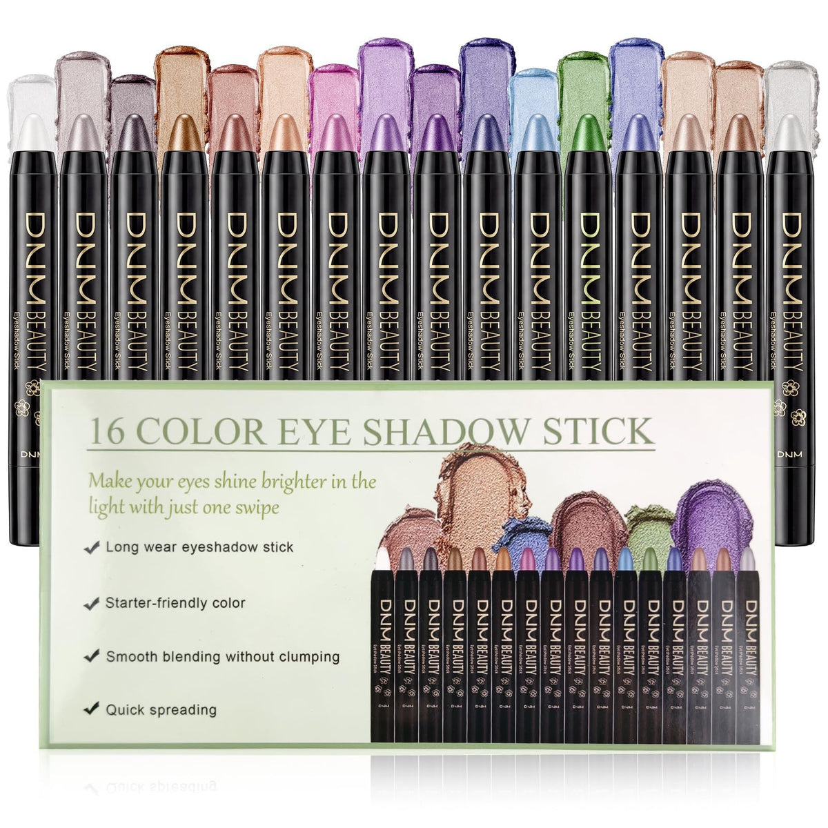 16-Color Waterproof Eyeshadow Stick Set - Glitter & Matte Creamy Eye Makeup