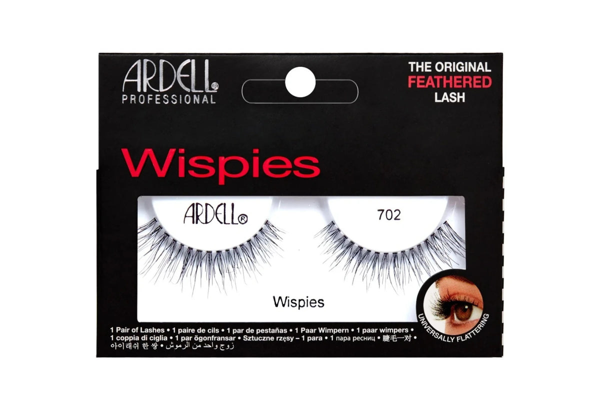 4 Pairs of Eyelash Extensions for Natural Look - Ardell Wispies 702 Black Feathered Lashes with Invisiband
