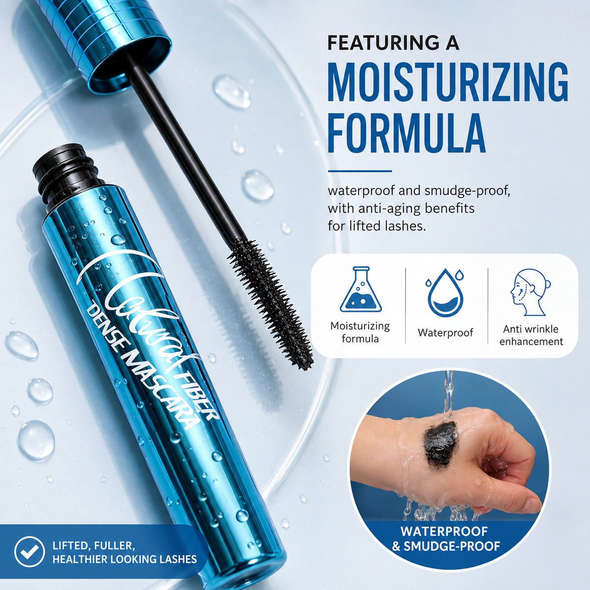 Waterproof Lash Mascara for Seniors & Older Women - Black, Volumizing & Lengthening