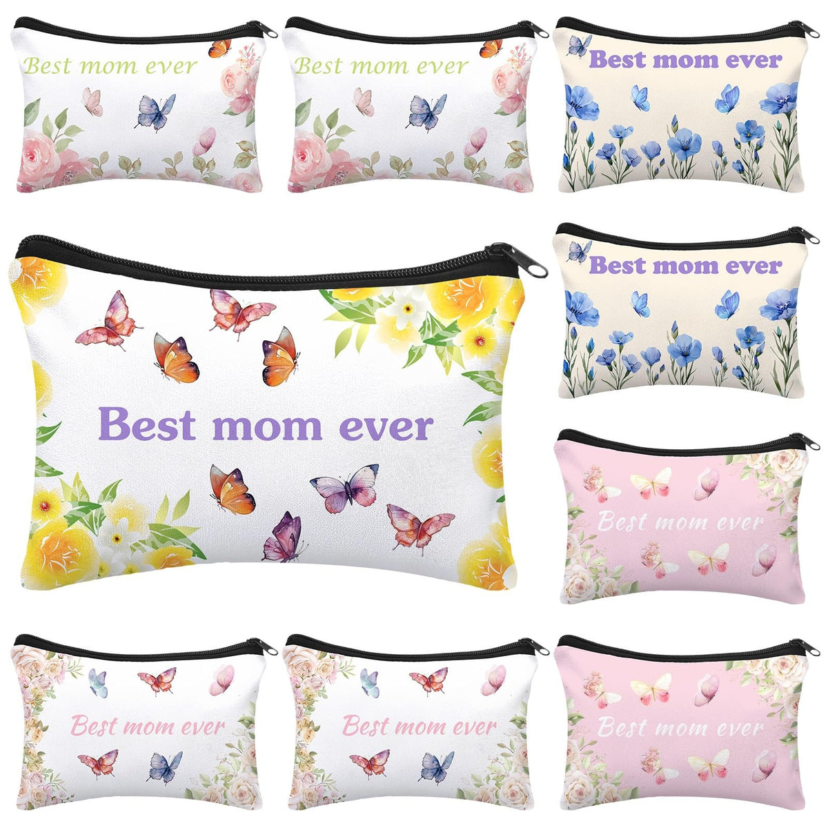 10-Pack Multicolor Mom Ever Makeup Bags Gift Set - 9x6 Inches