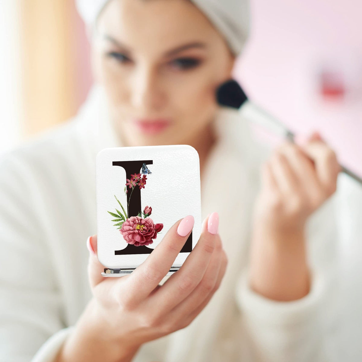 Compact Makeup Mirror Double-Sided with PU Leather Cover - Portable Handheld Reflection