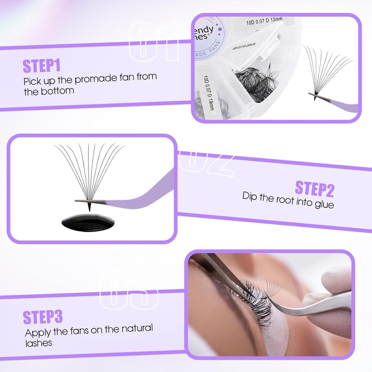 Professional Eyelash Tweezers Set - Stainless Steel Purple Lash Applicator Tool