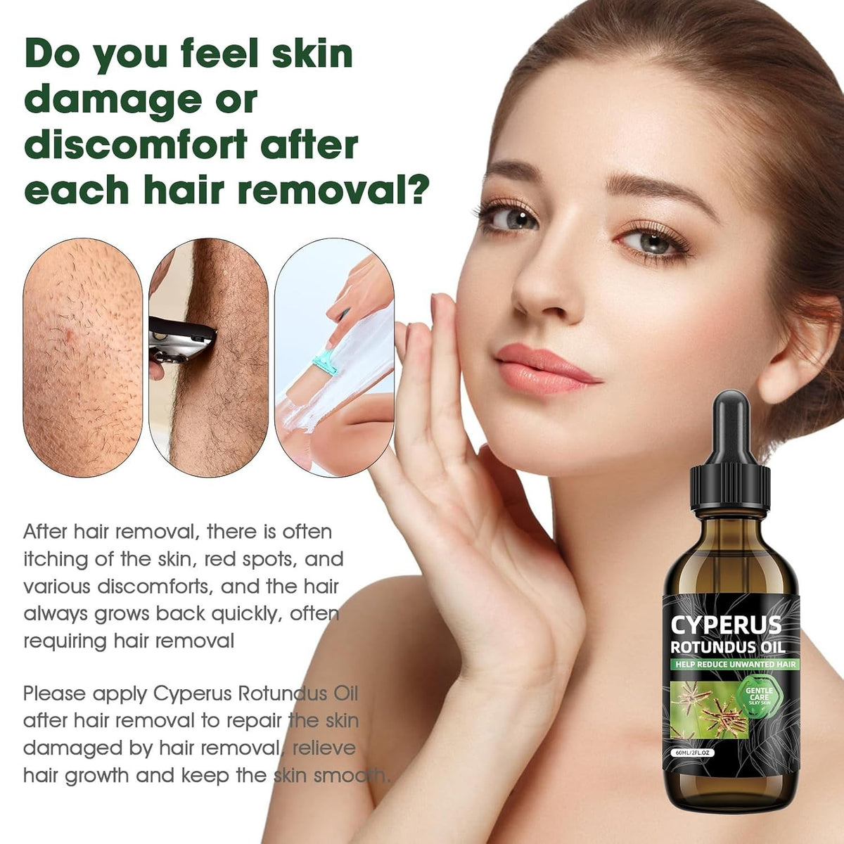 Natural Cyperus Rotundus Oil for Hair Removal & Skin Care - 2 Oz