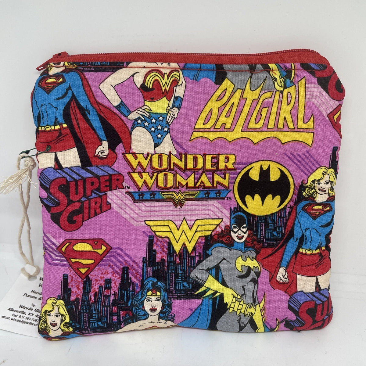 Handmade Batgirl Wonder Woman Makeup Bag - Rare Winnie’s World 6.5x6.5 Inches