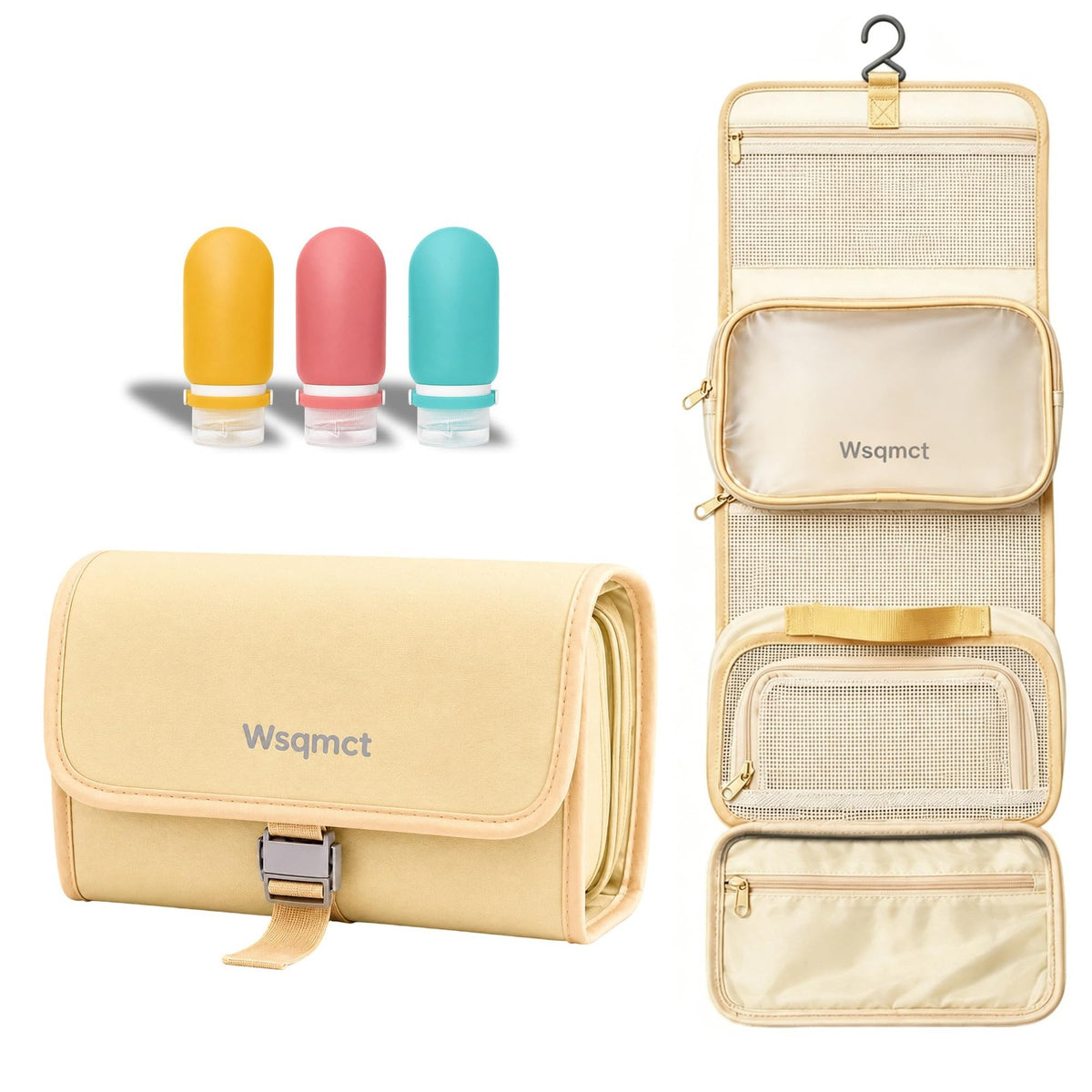 Travel Toiletry Bag Waterproof Hanging Cosmetic Organizer with 3 Bottles