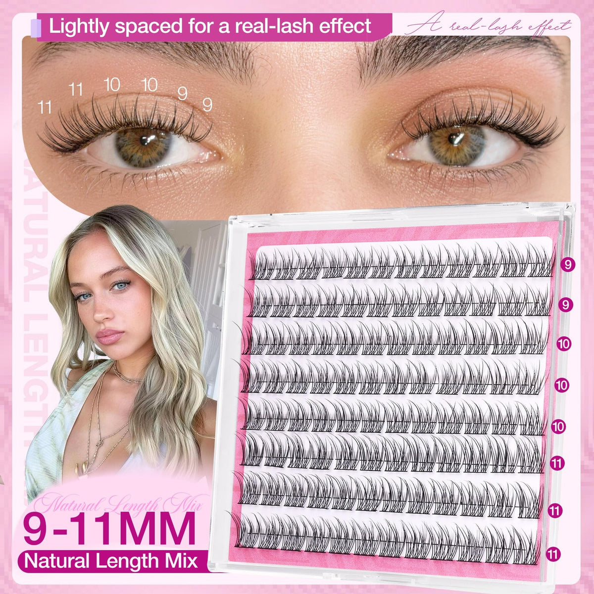 Natural Cluster Lashes Wispy CC-Curly 9-11mm Mixed Lengths Eyelash Black