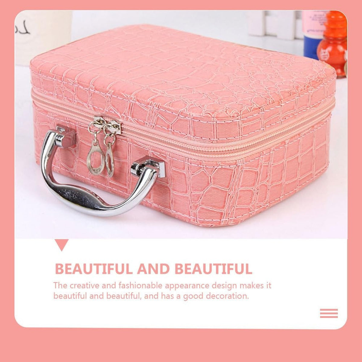 Portable Makeup Box with Mirror - Compact Cosmetic Organizer for Travel & Home