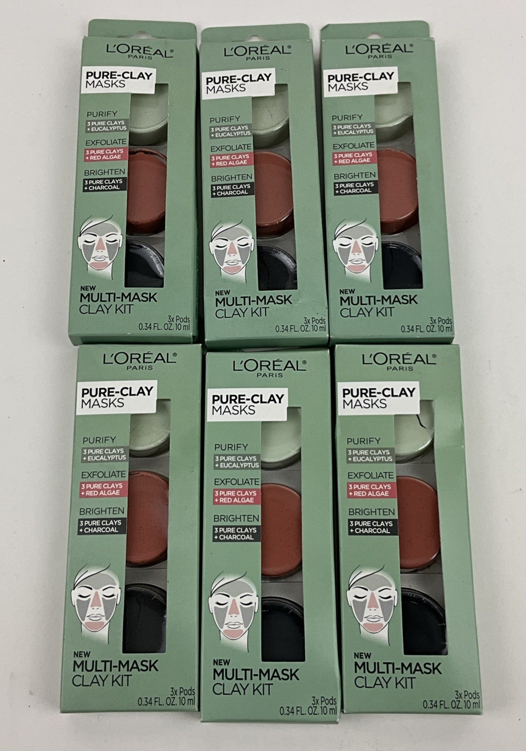 6 Boxes of L'Oréal Paris Pure-Clay Multi-Mask Clay Mask Set