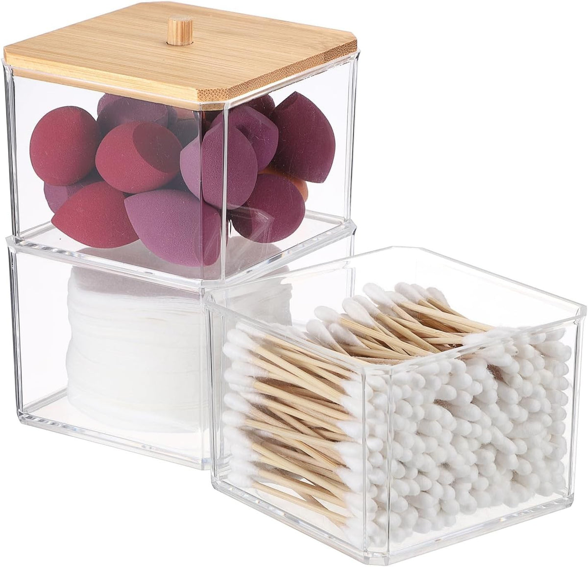 Clear Acrylic Cotton Swab Holder - 3-Tier Bathroom and Office Organizer