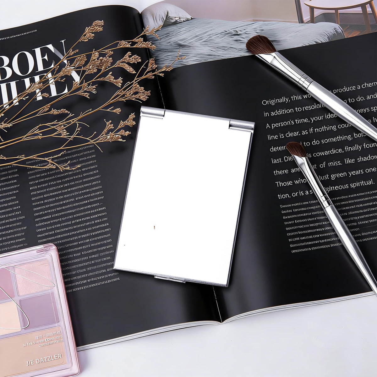 Portable Rectangular Travel Mirror - Silver Compact Makeup & Handheld Mirror