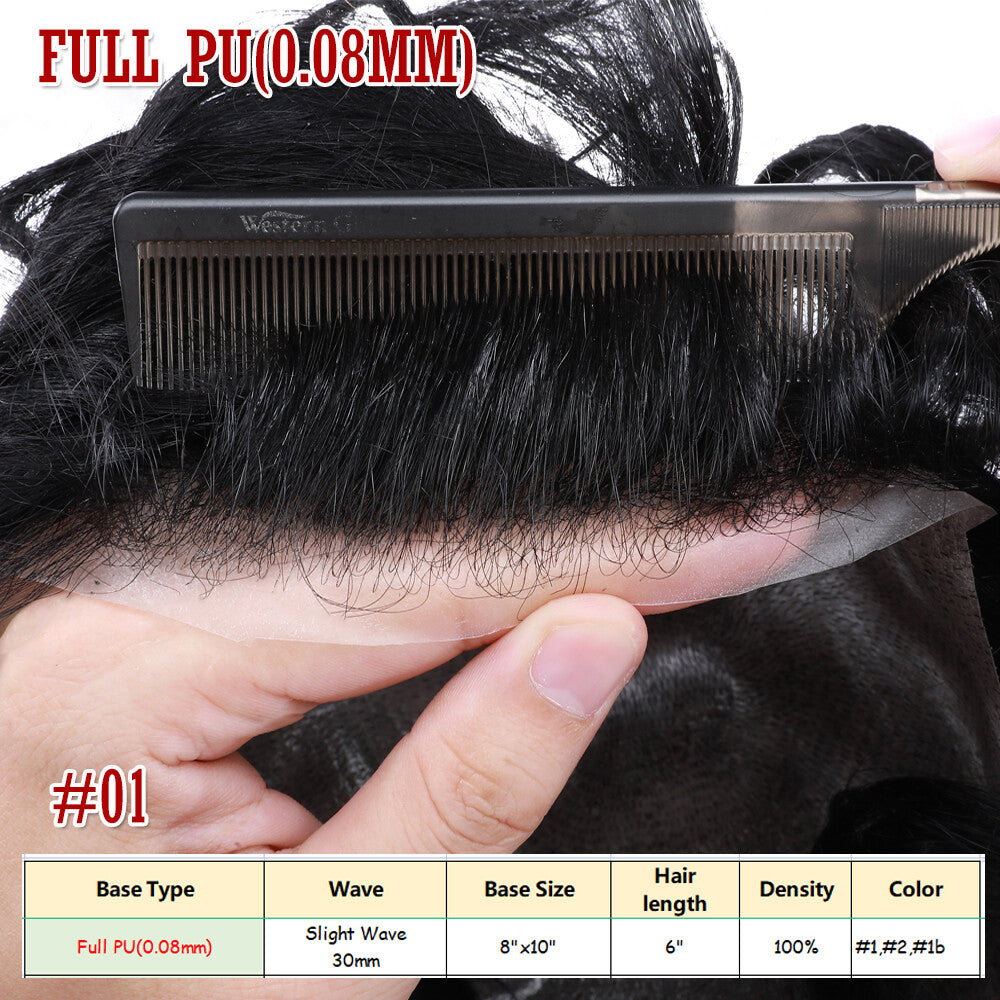 Men's Human Hair Toupee V Loop Hair Replacement System - Natural Look