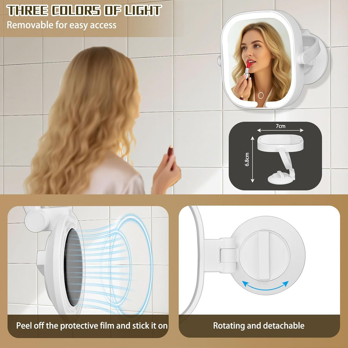 30X Magnifying Lighted Vanity Mirror - Square 360° Rotating, Rechargeable