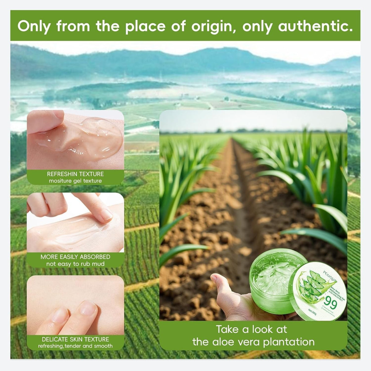 Organic Pure Aloe Vera Gel - Soothing Cooling for Sunburn Relief &