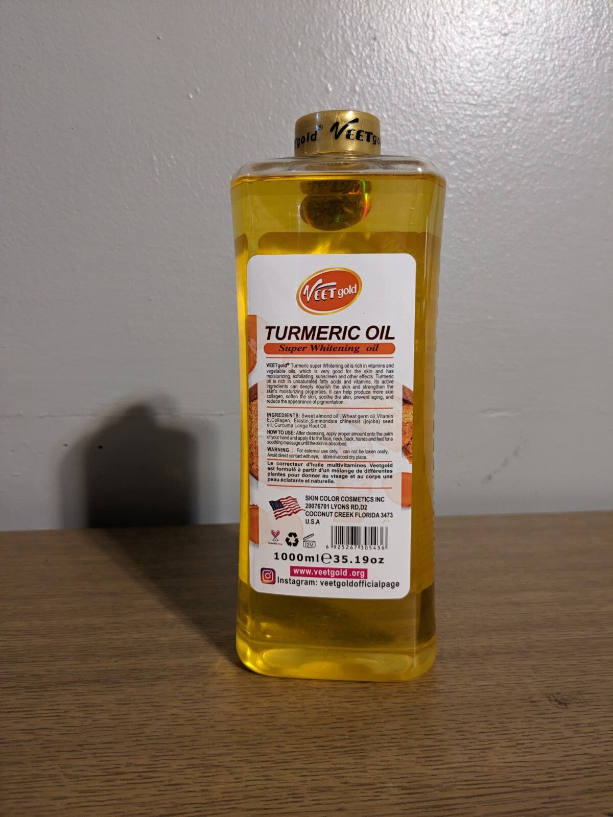 Veet Gold Turmeric Body Oil 1000ml - Skin Whitening & Nourishing