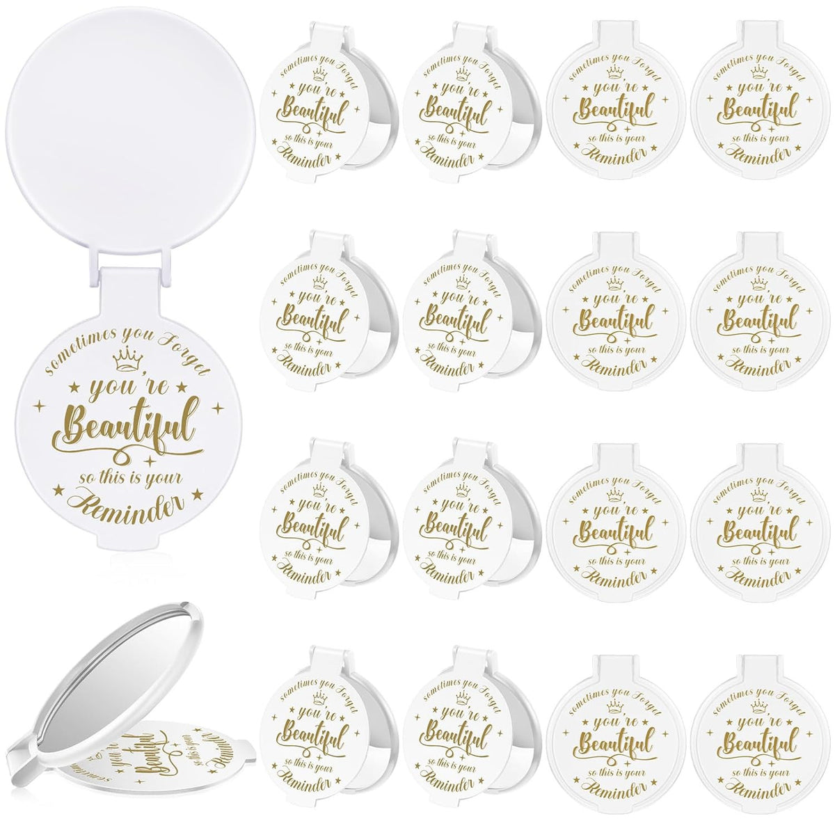 18 Pack Small Inspirational Compact Mirrors for Women - 2.76 Inch Bulk Gift Set