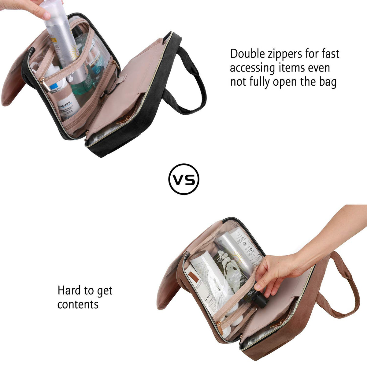 Water-Resistant Travel Toiletry Bag with Hanging Hook & Multiple Compartments