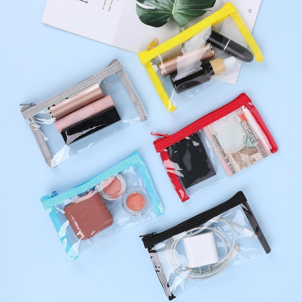Small Clear Makeup Bags with Zipper - Water-Resistant Travel Pouches, 5-Pack