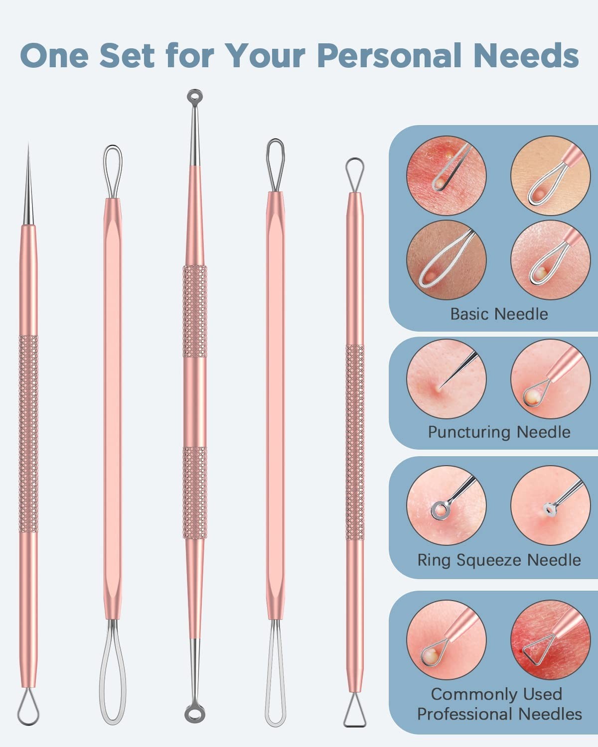 Blackhead Remover Tool Kit - Rose Gold 5-Piece Skin Care Set for Clear Complexion