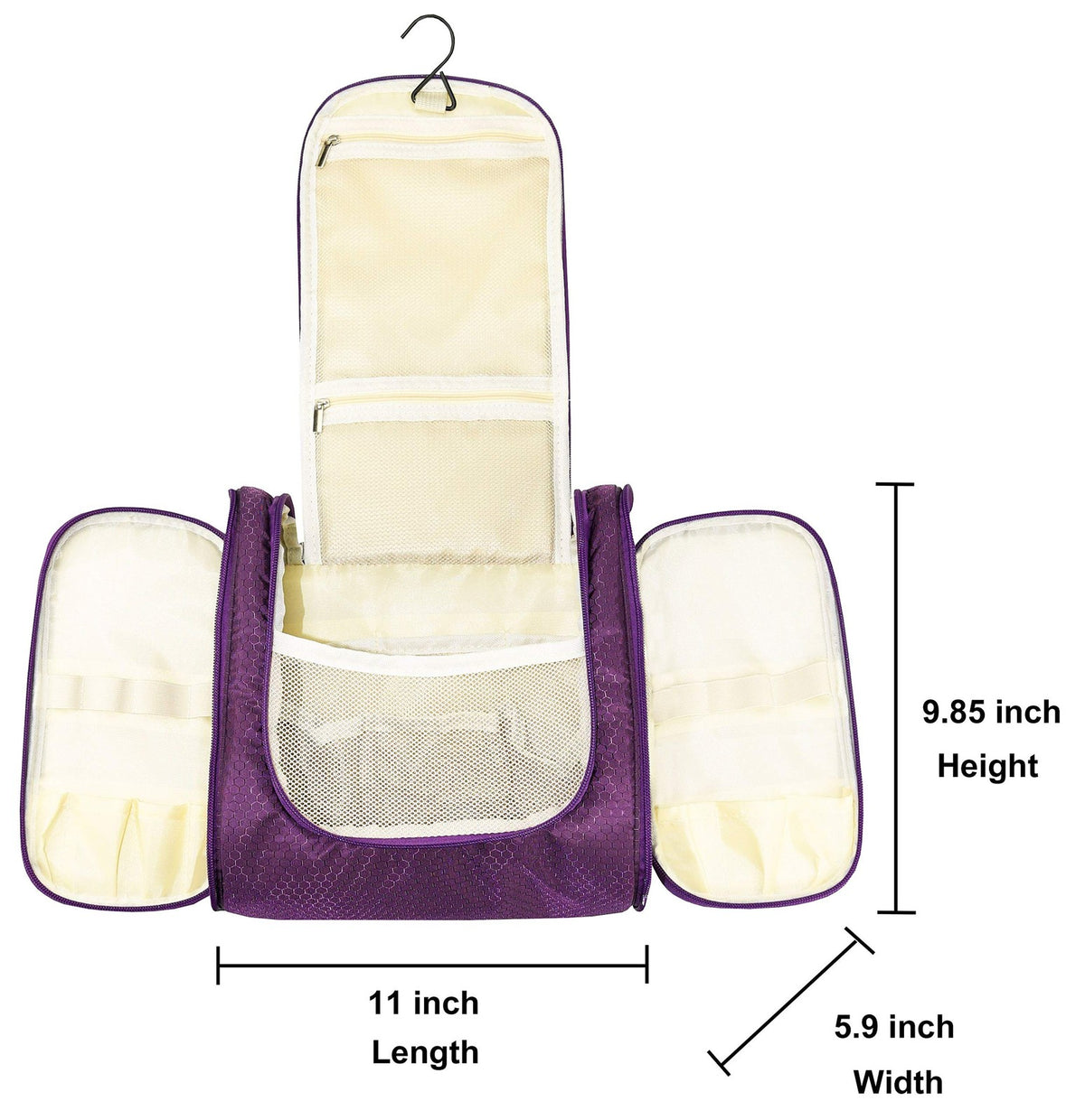 Extra Large Hanging Toiletry Bag - Travel Organizer with Purple Finish