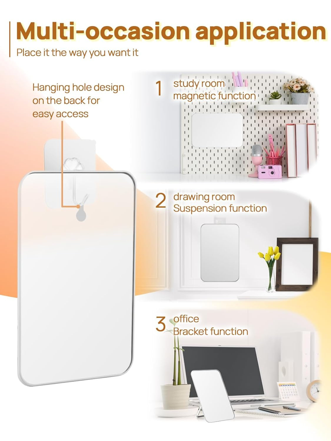 Tabletop Makeup Mirror with Foldable Stand and Hanging Hole - 8x5 Inches, White