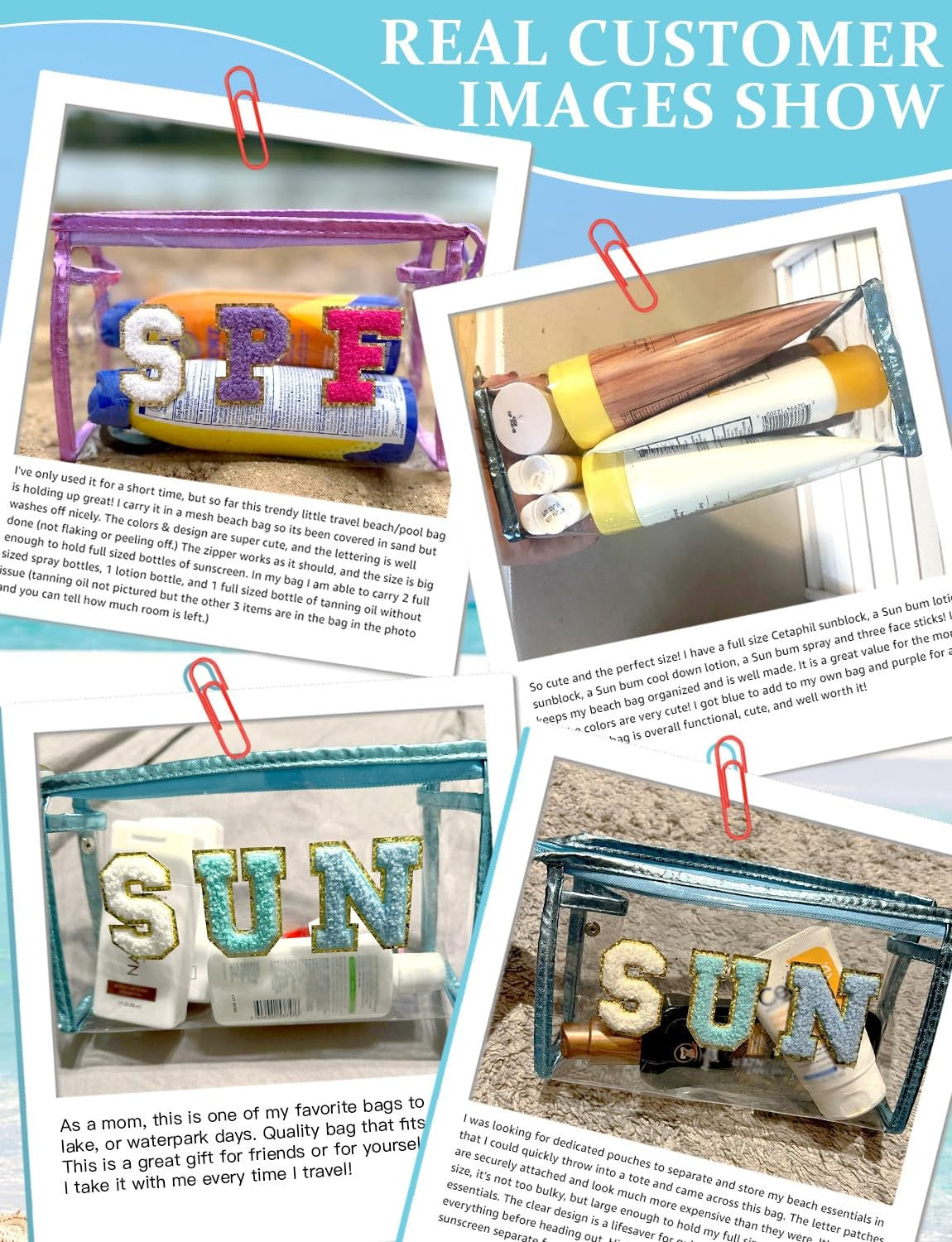 Clear Sunscreen Makeup Bag for Beach & Travel - Blue 8.8 x 2.7 x 5.5 Inches