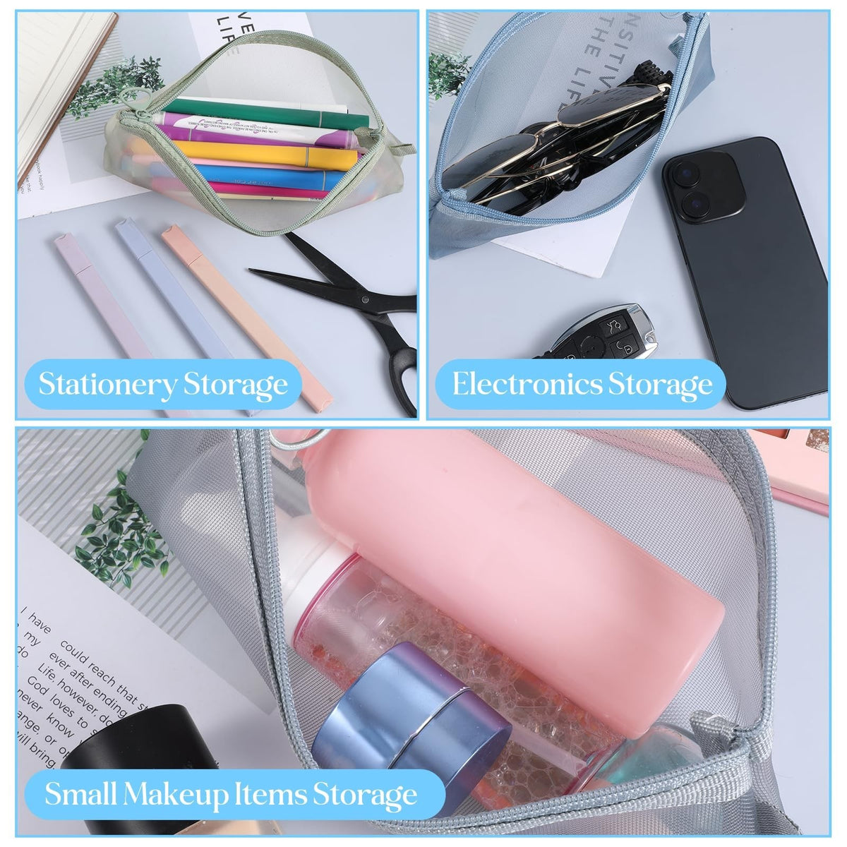 Mini Mesh Makeup Bags Set - 5 Portable Travel Cosmetic Pouches