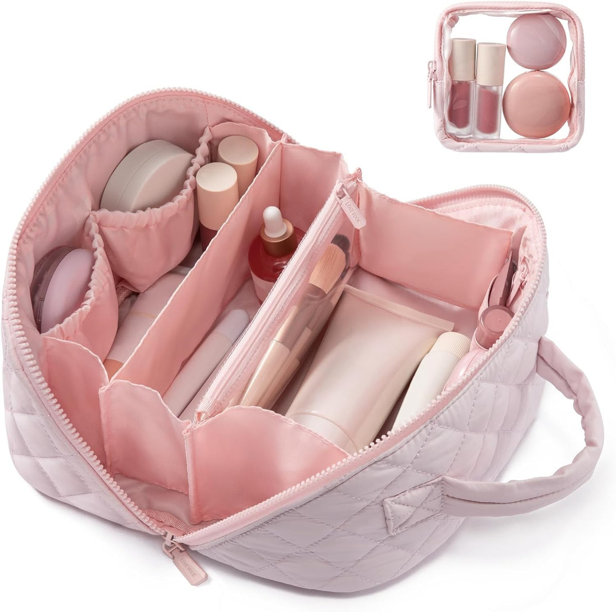 Travel Makeup Bag Set for Women Waterproof Puffer Cosmetic Organizer with Compartments