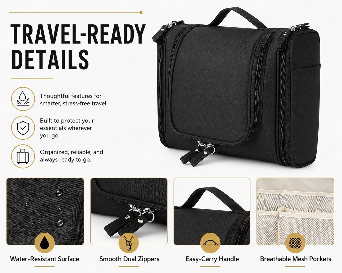 Hanging Travel Toiletry Bag Organizer for Men & Women