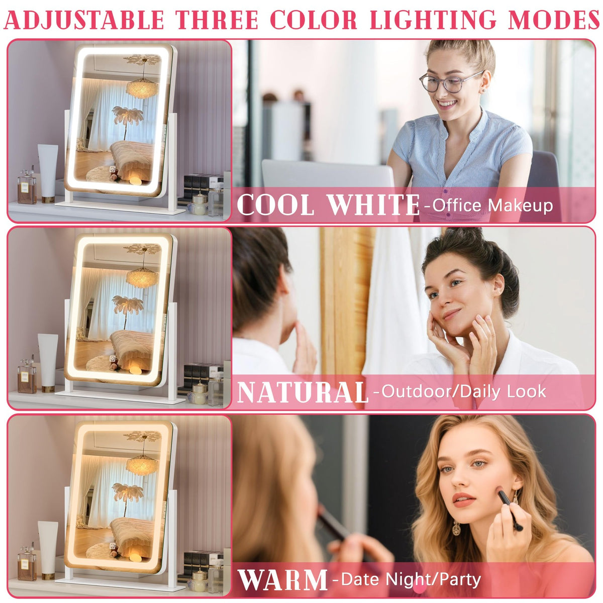 Vanity Mirror with Lights - 12.6x15 Inch LED Makeup Mirror, White