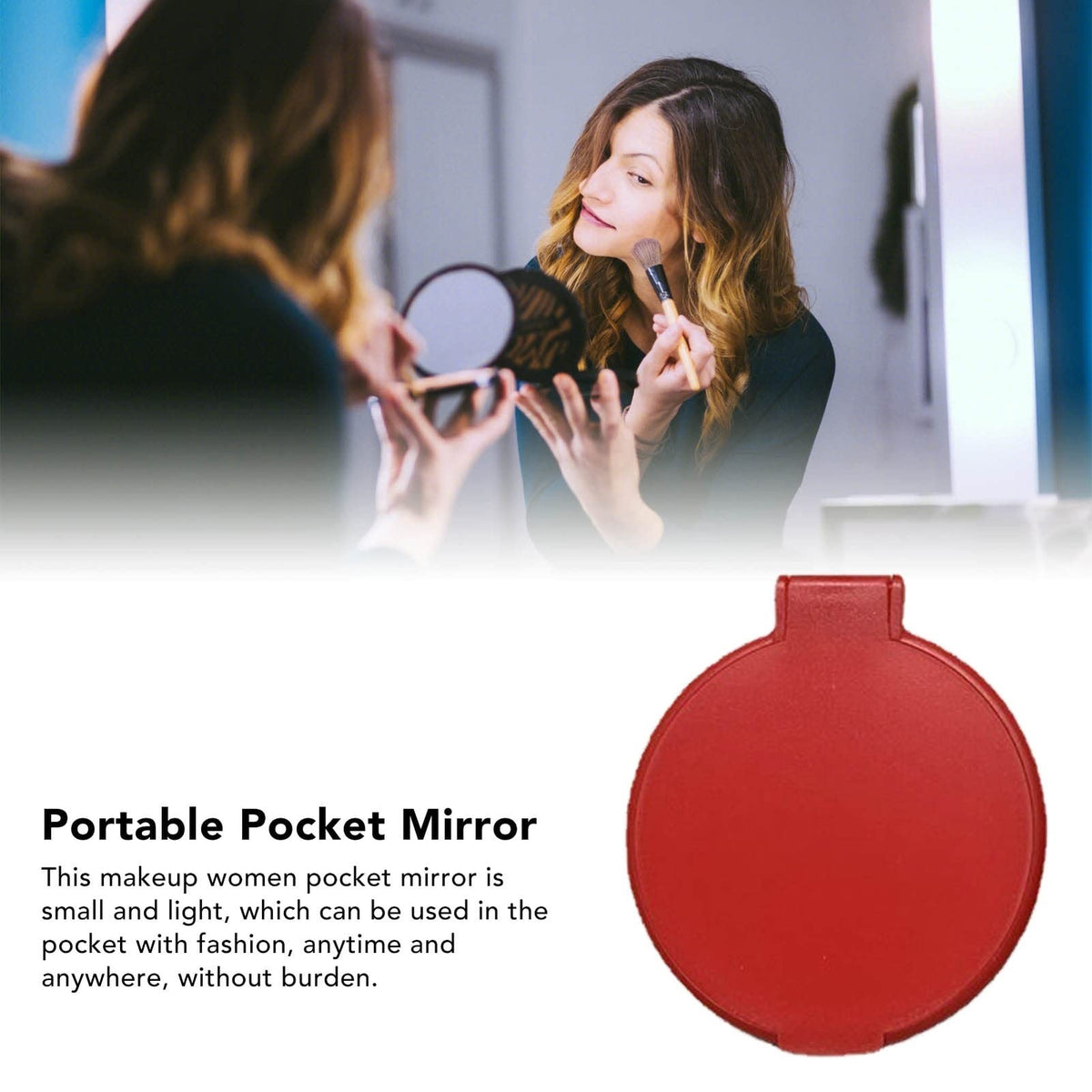 Lighted Folding Circular Pocket Mirror - Compact Travel Makeup Mirror, Red