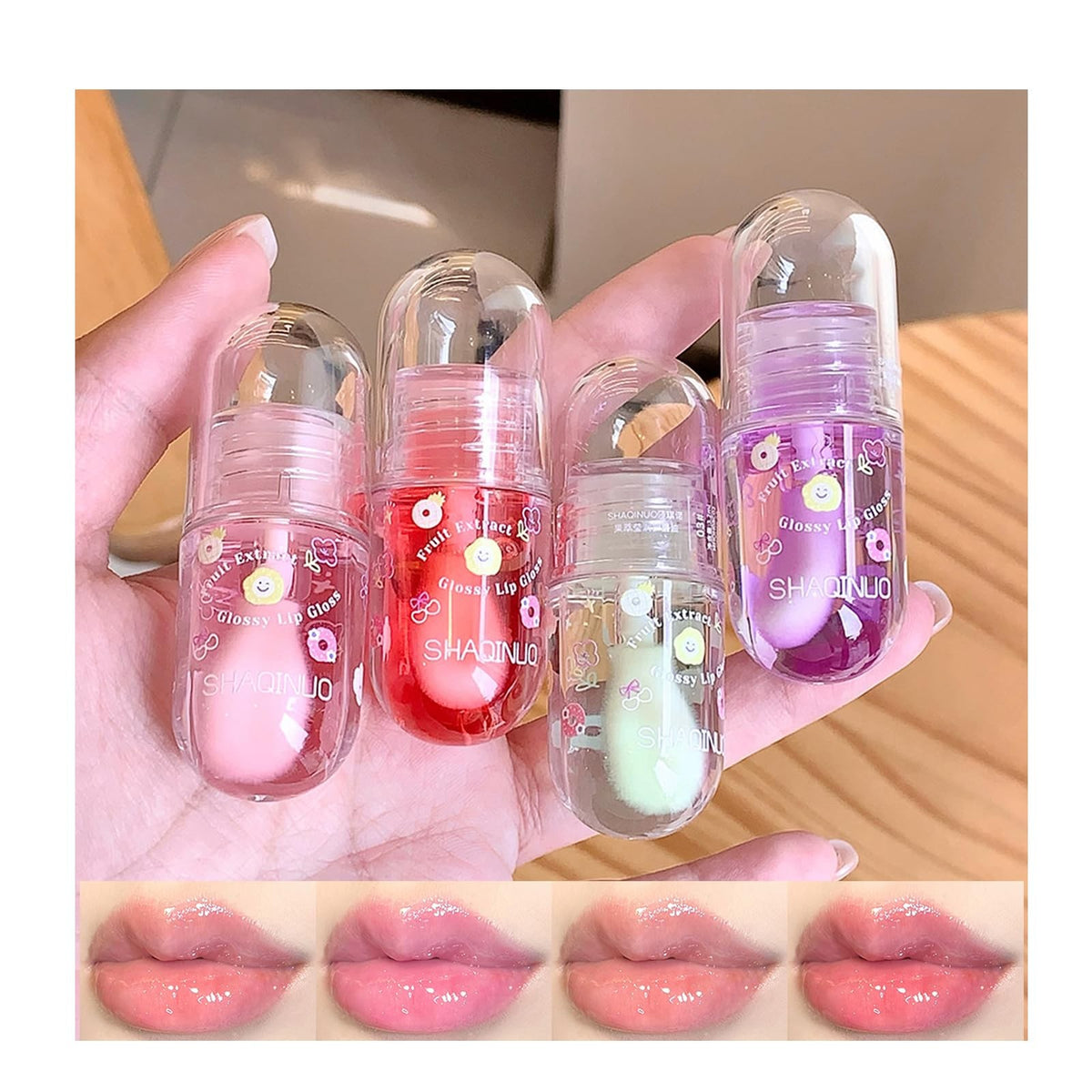 Lip Gloss Oil Set - Fruit Flavored Hydrating Lip Oil Pack of 4