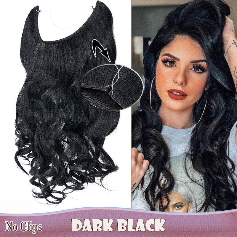 Invisible Wire Clip-In Hair Extensions with Clips & Replacement Wires - Natural & Wavy, 20/24 Inch