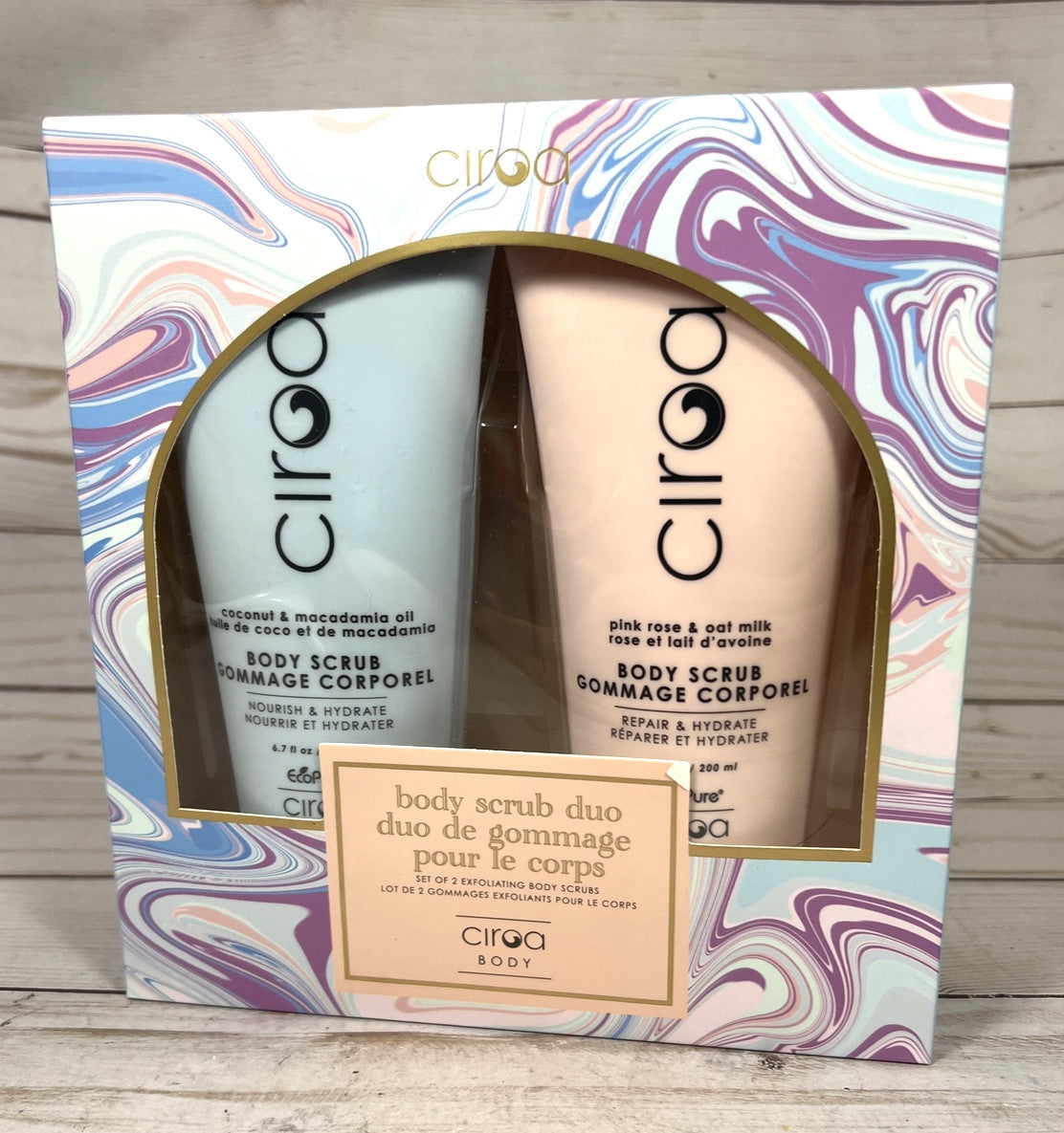 Ciroa Body Scrub Duo 2Pack Coconut Pink Rose 6.7oz Exfoliating Repair
