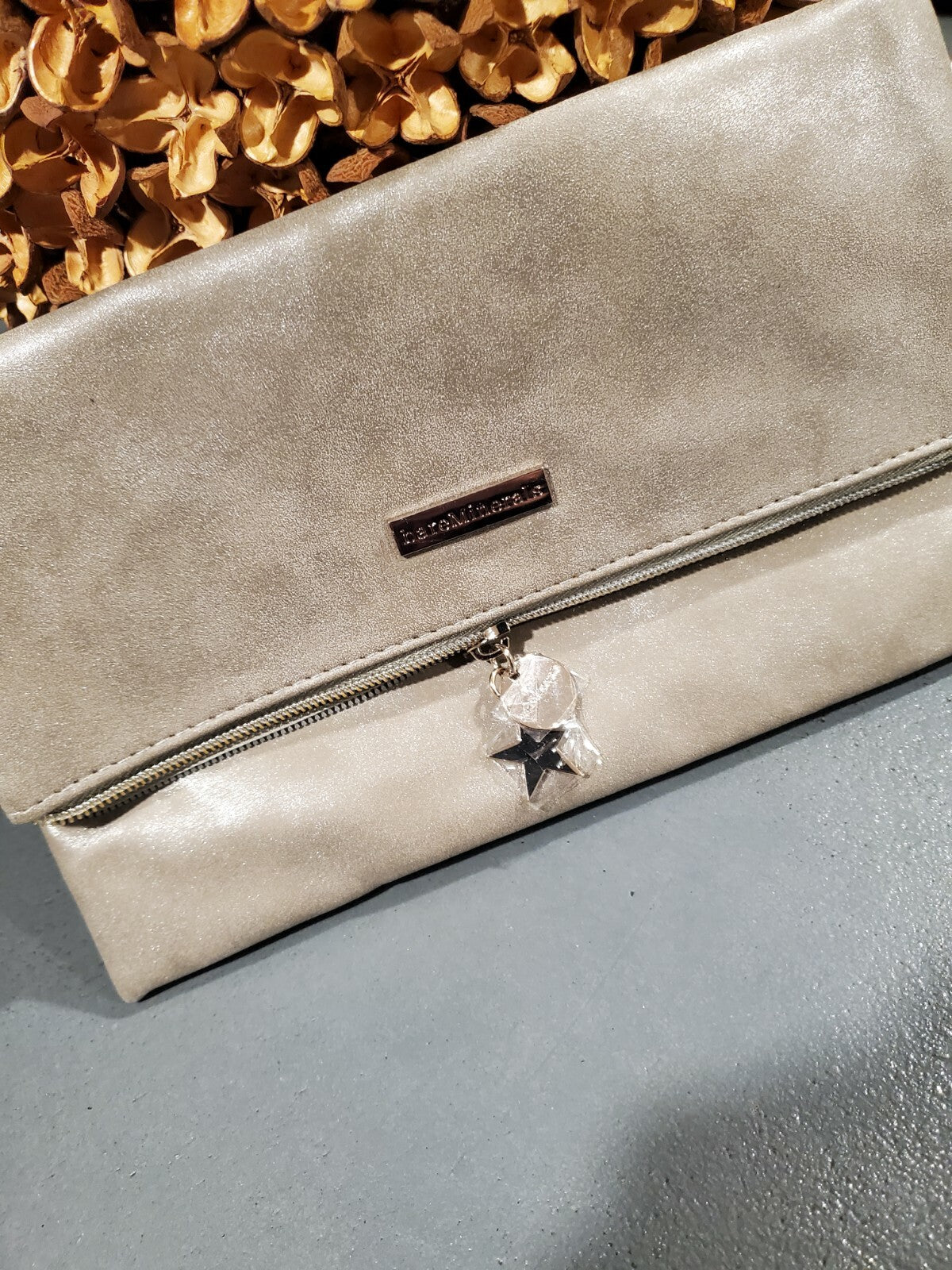 Grey Faux Leather Clutch Bag for Cosmetics and Makeup - 10x9.5 Inches